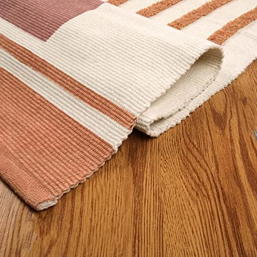 AILSAN שטיח אזור רחיץ 4'X6 ', שטיח בעבודת יד כותנה לחדר שינה עם עיצוב מסודר, שטיח קשת בוהו לילדים לתעבורה גבוהה