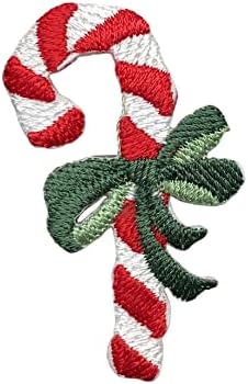 קני סוכריות עם קשת ירוקה - חג המולד - ברזל רקום על תיקון