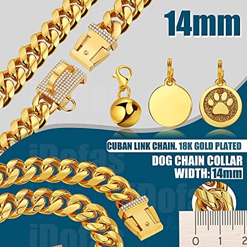 צווארון כלבים של שרשרת זהב IDOFAS צווארון כלב קובני 14 ממ עם צווארון כלב קישור קובני עם צווארון שרשרת