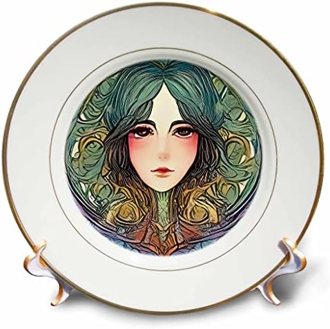 3drose Art Nouveau Woman. אלת פיות עדינה של צמחי יער ושדה - צלחות