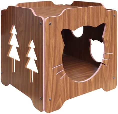 בית חתול בית קיטי דירה חתול קוביית עם עץ לגיבוב חתול מקלט עבור מקורה