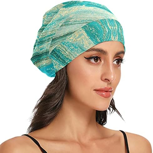 כובע גולגולת כובע שינה כובע כובע מצנפת כפיות לנשים אוקיינוס ​​ים אוקיינוס ​​כוכב ים ירוק פסים מכסה שינה