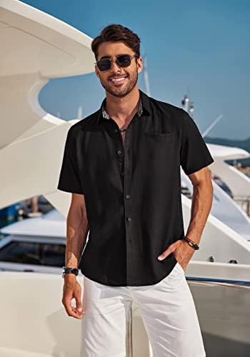 חולצות פשתן מזדמנים של קואופנדי לגברים כפתור שרוול קצר חולצה מטה חולצה חוף קיץ