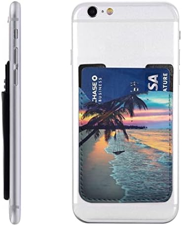 חוף קוקוס שקיעה ערסל טלפון מחזיק כרטיסי עור PU תעודת זהות תעודת זהות נתיב 3M שרוולי דבק לכל הסמארטפונים