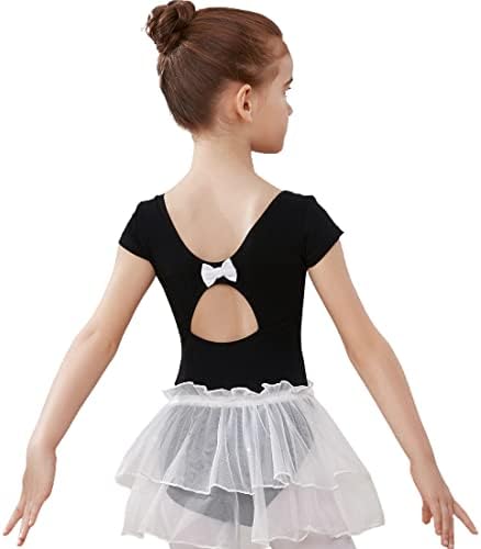בגדי גוף בלט קדמיים עם שרוול קצר של בנות עם קשת על הגב להתעמלות בנות, ווז-בי-טי-04
