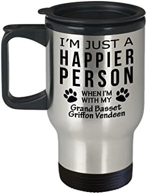 חובב כלבים טיול ספל קפה - אדם מאושר יותר עם גרנד באסט גריפון Vendeen - מתנות הצלה בעלים
