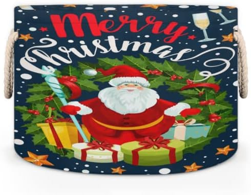 אייל סנטה חג המולד סלים עגולים גדולים לאחסון סלי כביסה עם ידיות סל אחסון שמיכה למדפי אמבטיה פחים לארגון ילדת פטיש