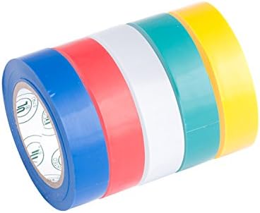 Calterm 49550 קלטת חשמל מגוונת, ½ ב x 20 רגל, עמיד, קלף קל, מעכב להבה, 5 pk, אדום, לבן, כחול, ירוק, צהוב