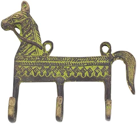 נוביקה בעלי חיים עם נושא פליז מתכת קיר רכוב קולב, ירוק, סוס מועיל '