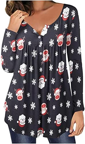 שרוול ארוך של נשים הנלי טראט חולצות חג המולד חגולת חולצה רופפת טוניקה טוניקה חג המולד סוודר מודפס וינטג '
