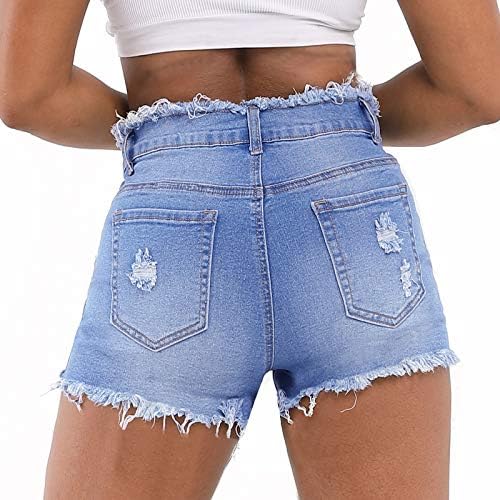 ג 'ינס מכנסיים נשים קיץ נמתח גבוהה מותן בלוי גלם מכפלת ז' אן מכנסיים קצרים מקרית ישר רגל חמה מכנסיים