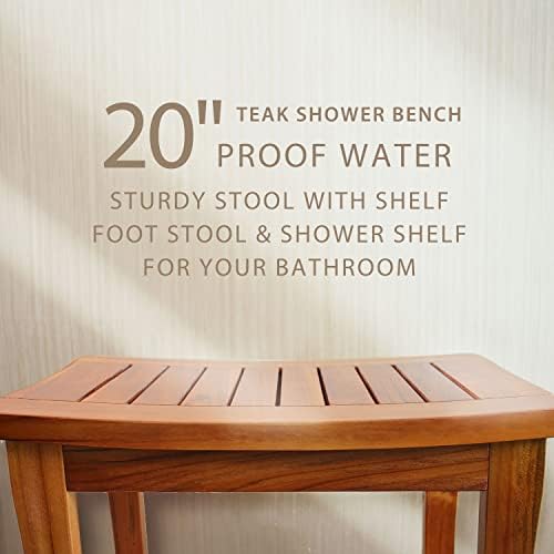 ספסל מקלחת טיק, שרפרף מקלחת טיק עם מדף אחסון, כיסא מקלחת אטום למים בגודל 20 אינץ