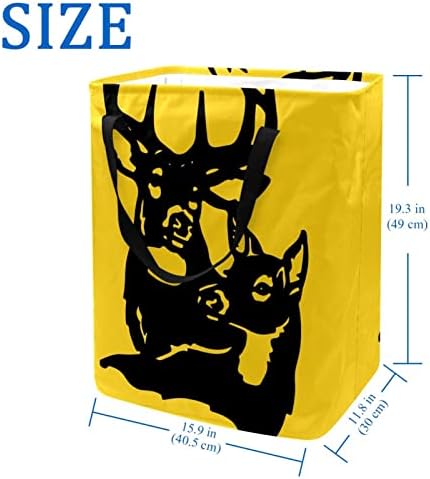 צבי זכר ונקבה על הדפס צהוב סל כביסה מתקפל, סלי כביסה עמידים למים 60 ליטר אחסון צעצועי כביסה לחדר שינה בחדר האמבטיה