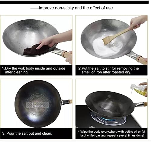 ללא ציפוי ברזל ווק הסיני מסורתי בעבודת יד ווק למטבח פאן עבור גז כלי בישול 1 כדי 2 אנשים