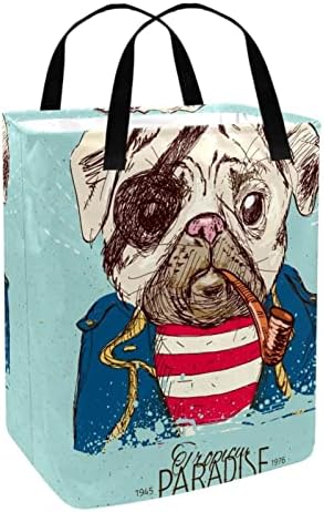 פיראט פאג כלב הדפסת סל כביסה מתקפל, 60 ליטר עמיד למים סלי כביסה סל כביסה בגדי צעצועי אחסון עבור