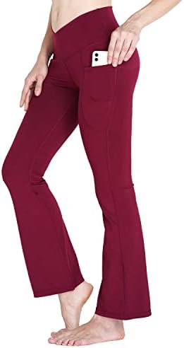 מכנסי יוגה קרוסאובר מתרחבים לנשים עם כיסים, חותלות מותניים גבוהות רגל רחבה לנשים מכנסי עבודות לבוש