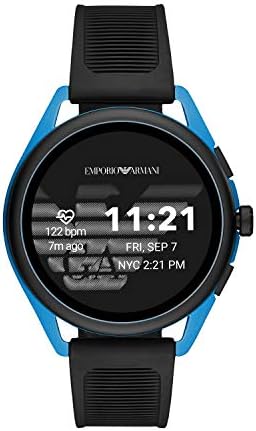 Emporio Armani's Smartwatch 3 מסך מגע אלומיניום ושעון חכם גומי, שחור וכחול-אמנות 5024