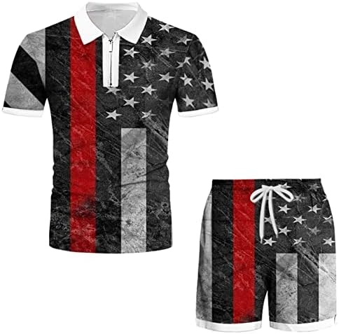 אימונית חולצת דש לגברים 2 יום עצמאות יום עצמאות תלת מימד דגל אמריקאי מודפס חולצות טי ותלבושות
