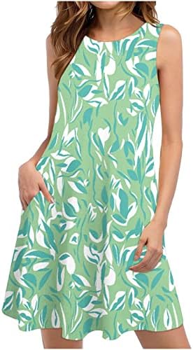 שמלות קיץ לנשים 2023 חולצת טריקו פרחונית חוף שופעת כיסים מזדמנים שמלת טנק בוהו