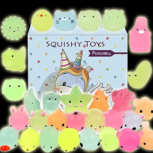 Pokonboy Mochi Squishy צעצועים זוהרים בחושך לטובת המסיבות - 30 חבילות מיני קוואי חיות חיות חיות מקלה