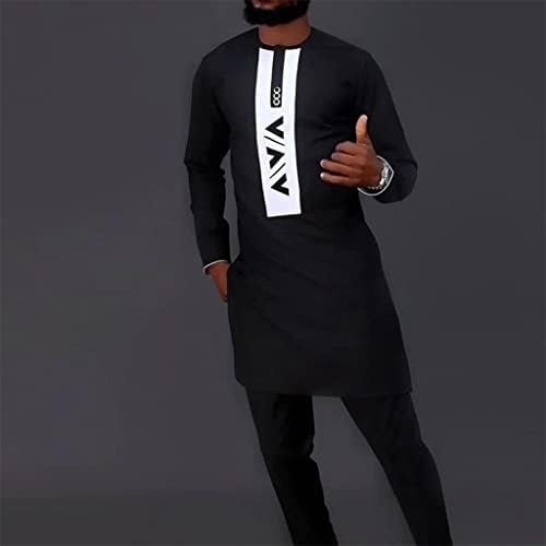 תלבושת אפריקאית לגברים 2 חלקים סט אימונית מזדמנת שרוול ארוך חולצת בגדים שבטיים ומכנסיים חליפה מסורתית