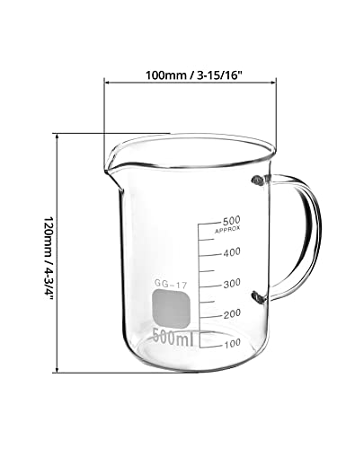ספל כוסות 500 מיליליטר עם ידית, כוס מדידה מזכוכית בורוסיליקט, 2 מארז