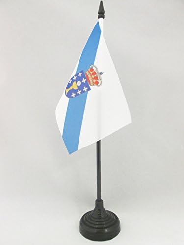 דגל AZ גליציה דגל שולחן 4 '' x 6 '' - אזור ספרדי של דגל שולחן גליציה 15 x 10 סמ - מקל פלסטיק שחור