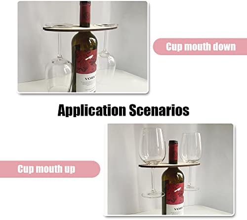 יין מתלה עם זכוכית מחזיק טבעי עץ יין בקבוק וזכוכית מחזיק בעבודת יד עץ דלפק לעמוד יין שתי כוסות ובקבוק