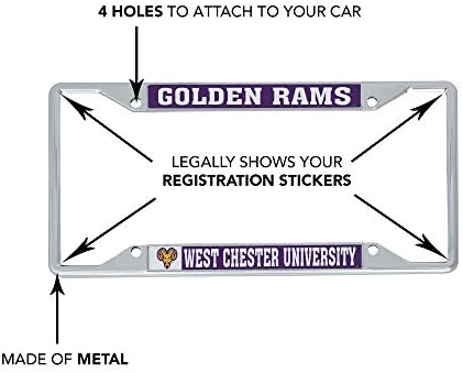 אוניברסיטת ווסט צ'סטר WCUPA גולדן ראמס מסגרת רישוי מתכתית לחזית או אחורה של רכב מורשה רשמית