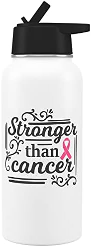 מתנת סרטן, מתנות לניצול סרטן השד לנשים 32oz בקבוק עם מכסה קש, נירוסטה מבודדת, ספל קפה, לבן, מודעות