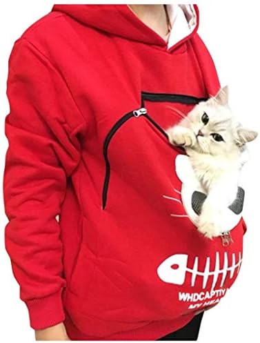 קפוצ'ונים לנשים צמרות שרוול ארוך צמרות חתול חולצות סווטשירט של נשים נושאת כיס סוודר נושם.