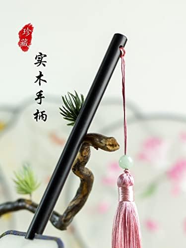 מאוורר סגנון סיני של Juzhijia Hanfu ידית ארוכה מאוורר ציצים מאוורר מאוורר זהב דוניון זהב מאוורר