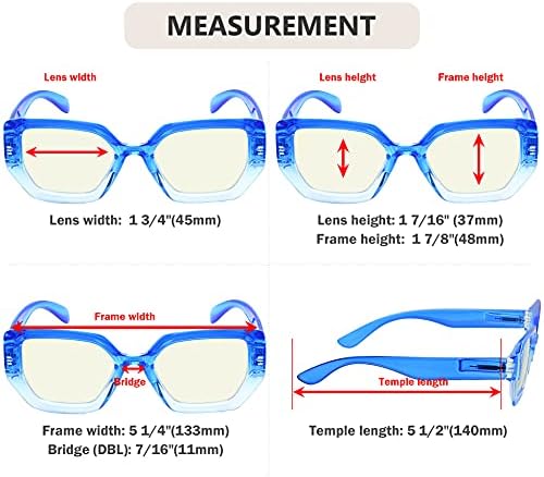 כוורן 4 - חבילה קריאת משקפיים כחול אור חסימת עבור נשים גדול מסגרת קוראי + 0.50