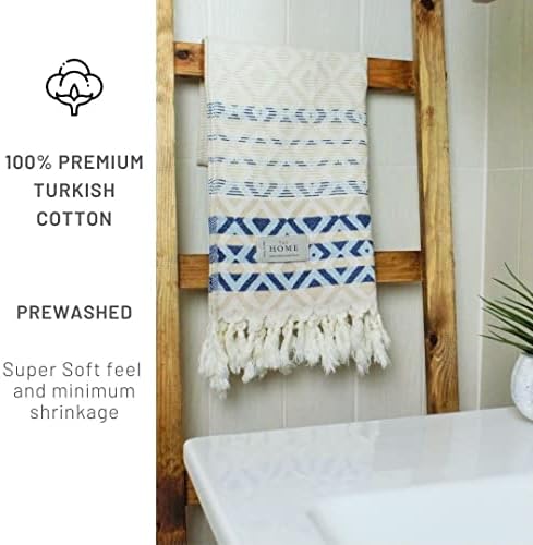 T&I Diamond Diamond דקורטיבי מגבות יד טורקיות לחדר אמבטיה - סט של 2 כחול כהה, כותנה רכה כותנה - יבש מהיר,
