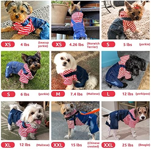 כלב כלב קפוצ'ונים קטנים בגדי קפוצ'ון חולצות פס חמוד חולצות ג'ינס סרבל תלבושת מקשה אחת לכלבים בינוניים