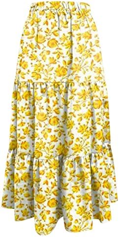 קפלים זורם ארוך מקסי חצאיות לנשים מקרית קיץ בוהו חוף חצאית מוצק צבע גבוהה מותן נדנדה שכבות אונליין