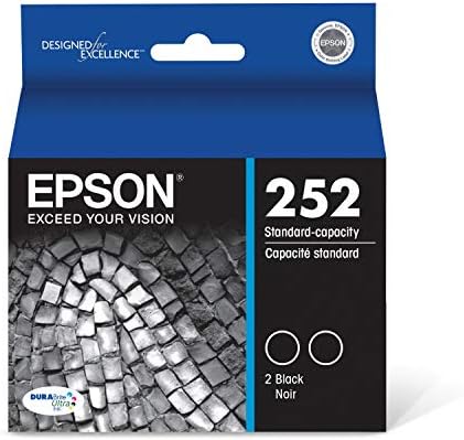 Epson T252 Durabrite Ultra INK קיבולת סטנדרטית חבילת מחסניות כפולה שחורה למדפסות כוח אדם EPSON