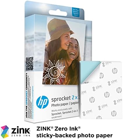 מדפסת תמונות ניידת של HP Sprocket מהדורה שנייה ונייר צילום מסובך, 20 גיליונות מגובים דביקים
