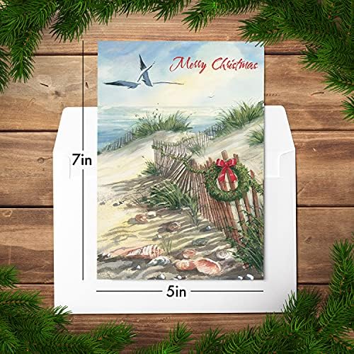 אולפני חווה אדומים מעצבים ברכות כרטיסי חג המולד באגרוף, סצנת חוף עם זר