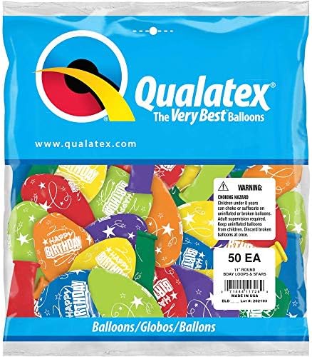 Qualatex 11 לולאות יום הולדת וכוכבים של חברת בלון פיוניר