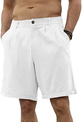 מכנסי חוף מזדמנים של גברים מכנסיים קצרים כותנה קלאסית קיץ עם כפתורים מותניים אלסטיים