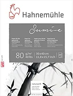 Hahnemühle 10628371 SUMI-E 80 G/M2, בלוק, TAM 30x40 סמ, 20 FLS, לבן טבעי