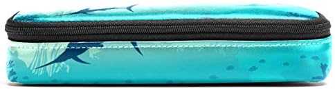 כריש תת -ימי וצמחים עיפרון עור תיק עט עט עם תיק אחסון של רוכסן כפול רוכסן לתיק בנות משרדי עבודה בבית הספר בנות