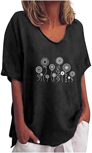 נשות קיץ כותנה פשתן חולצת חולצות טרנדי שן הארי הטרנדי טוניקה מודפס