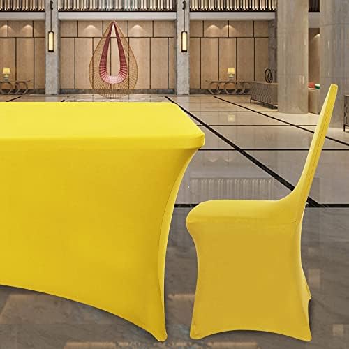Bifenbi 6ft מפות שולחן מצוידות צהובות לשולחנות מלבן, 4 יח ' - מגן כיסוי שולחן סטרץ' למתוח למשתה, מיטת עיסוי,