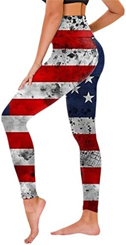 חותלות מותניים גבוהות 4 ביולי לנשים דגל אמריקאי אימון אימון חותלות אולטרה מוברשות רכות מוברשות אלסטיות מכנסי