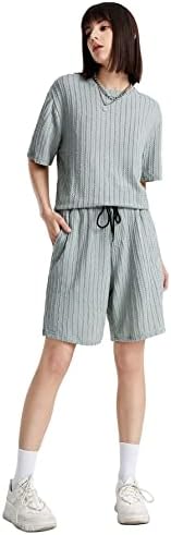 NIBHZ תלבושות שני חלקים לגברים 1 PC TEE מוצק ומכנסיים קצרים של המותניים המותניים