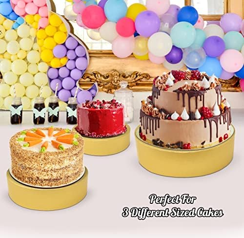 סט של 3 זהב עוגת דוכן מחזיק עגול קרטון עוגות עומד, 8 10 12 קינוח תצוגת הקאפקייקס עומד מאפה בסיס צלחת מגש דקורטיבי