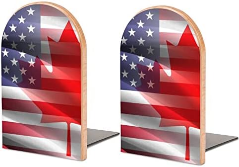 אמריקאי וקנדה דגל עץ תומכי ספרים למדפים ללא החלקה משרד ספר ארגונית סטנד 1 זוג עבור דקורטיבי מדף ספרים