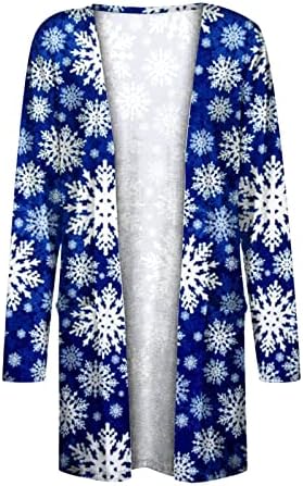 נשים 2022 חג המולד אפודות אופנה מזדמן פתוח קדמי פתית שלג מודפס סוודרים דק מעילי מעילי הלבשה עליונה